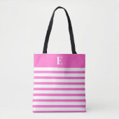 Tote Bag Custom Monogram Pink Stripes (Devant)