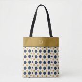 Tote Bag Custom Monogram with Navy & Mustard Polka Dot (Devant)