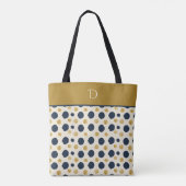 Tote Bag Custom Monogram with Navy & Mustard Polka Dot (Dos)