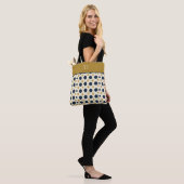 Tote Bag Custom Monogram with Navy & Mustard Polka Dot (Sur le modèle)