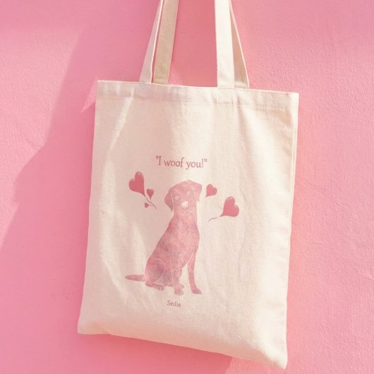 Tote Bag Custom Name Pastel Pink Labrador Valentine