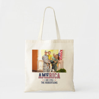 Tote Bag Custom Photo and Text America Est 1776 Patriotic 