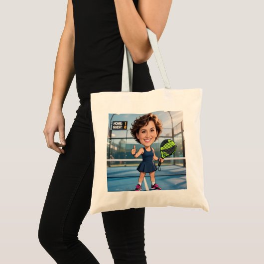 Tote Bag Custom Photo Head Padel/Pickleball Player Caricatu (Devant (produit))