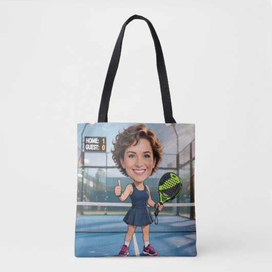Tote Bag Custom Photo Head Padel/Pickleball Player Caricatu (Devant)