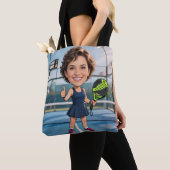 Tote Bag Custom Photo Head Padel/Pickleball Player Caricatu (De près)