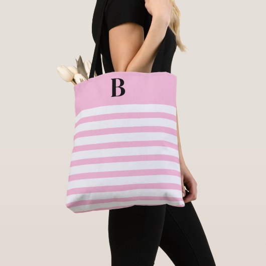 Tote Bag Custom Pink Coquette Monogram (B) (De près)