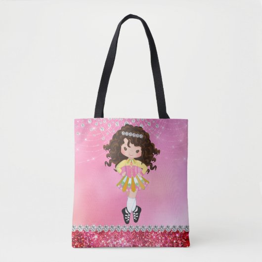 Tote Bag Custom Pink Glam Irish Dance Brunette (Devant)