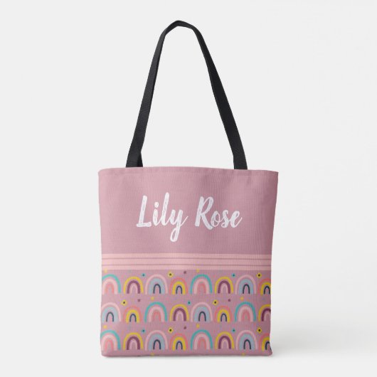 Tote Bag Custom Pink Rainbow Pattern (Dos)