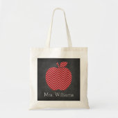 Tote Bag Custom Teacher Apple with Trendy Chevron Pattern (Devant)