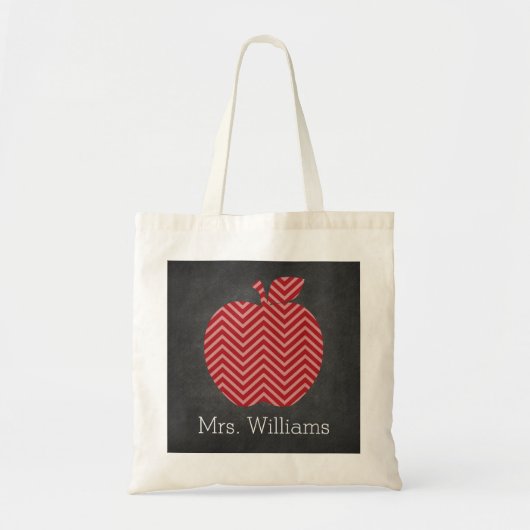 Tote Bag Custom Teacher Apple with Trendy Chevron Pattern (Devant)