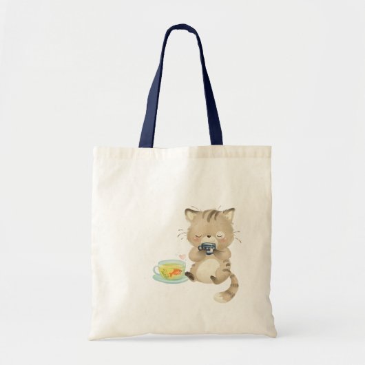 Tote Bag [Custom] Une amitié purr-fect, Teatime avec chat (Devant)