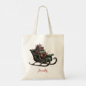 Tote Bag Custom Vintage Christmas Sleigh with Books (Dos)