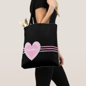 Tote Bag Customisé Élégant rose blanc Coeur rayures Noir (De près)