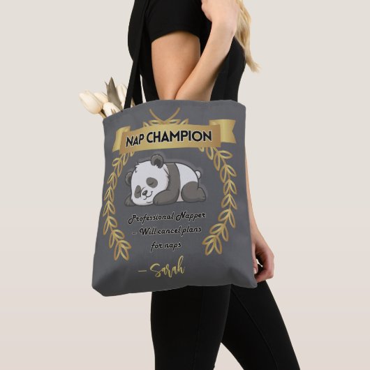Tote Bag Customizable Funny Panda Nap Champion (De près)