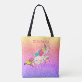 Tote Bag CustomText/ Rainbow Kawaii Unicorn Parties scintil (Dos)