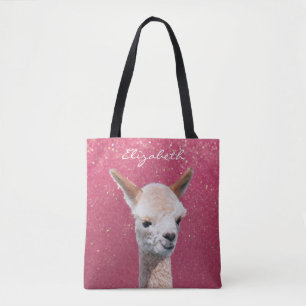 Tote Bag Cute Alpaca, Parties scintillant rose, do-it-yours