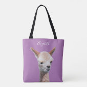 Tote Bag Cute Alpaca, Personnaliser Nom, Lavande (Dos)