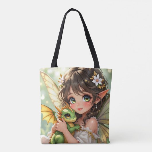 Tote Bag Cute Anime Fairy and Chibi Dragon (Dos)