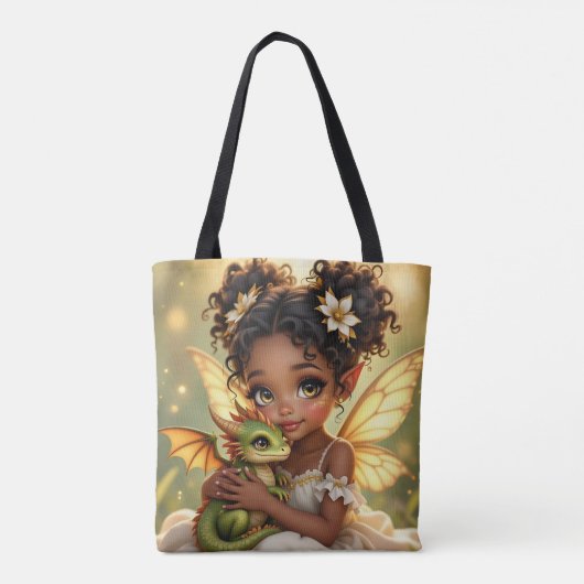 Tote Bag Cute Anime Fairy Girl and Chibi Dragon (Dos)