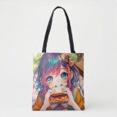 Tote Bag Cute Anime Girl mangeant un beurre d'arachide et g (Devant)