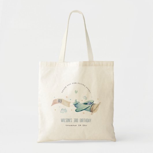 Tote Bag Cute Aqua Green Blue Plane Nuage Coeur Anniversair (Devant)