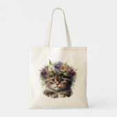 Tote Bag Cute Aquarelle Florale Chat (Dos)