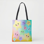 Tote Bag Cute arc-en-ciel étoile brillante Kawaii Ombre col (Devant)