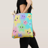 Tote Bag Cute arc-en-ciel étoile brillante Kawaii Ombre col (De près)