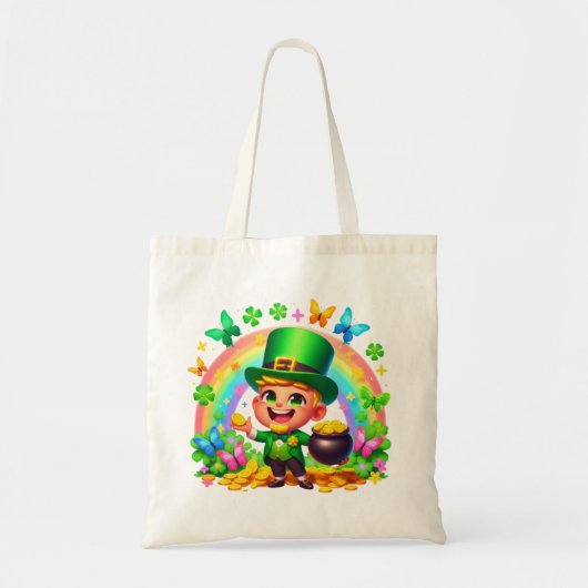 Tote Bag Cute arc-en-ciel Leprechaun avec or (Devant)