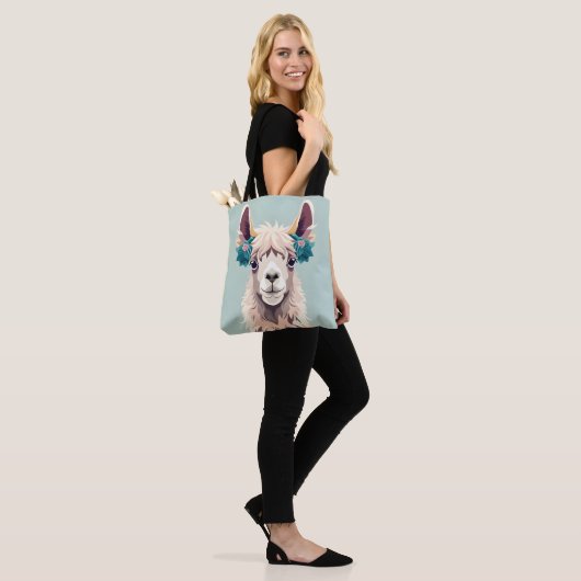 Tote Bag Cute Art Turquoise Pastel Llama (Sur le modèle)