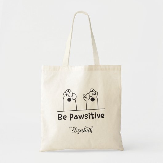 Tote Bag Cute "Be Pawsitive" Chat's Paw (Devant)