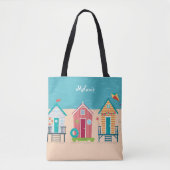 Tote Bag Cute Beach Huts Vacances d'été Personnalisées (Devant)