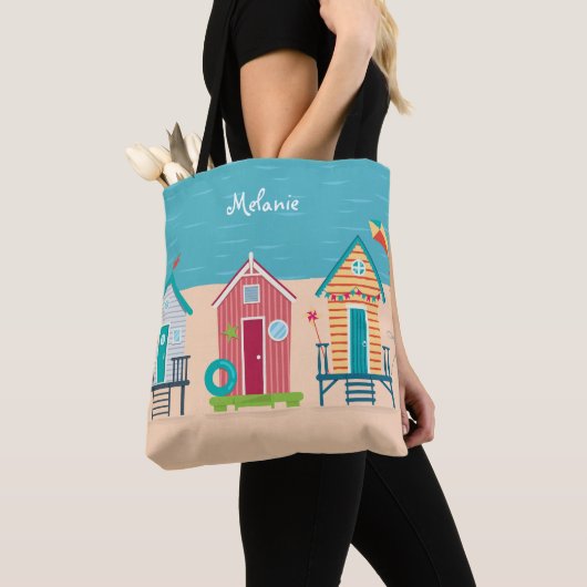 Tote Bag Cute Beach Huts Vacances d'été Personnalisées (De près)