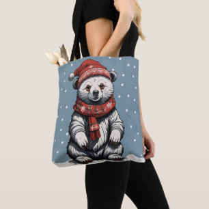 Tote Bag Cute Bear avec Beanie et Écharpe à l'automne de ne