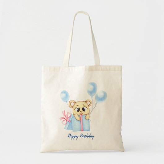 Tote Bag Cute Bear Thème Fête d'anniversaire du garçon (Devant)