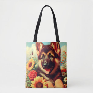 Tote Bag Cute berger allemand Peinture de chiot
