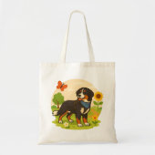 Tote Bag Cute Bernese Mountain Dog with Sunflower & Butterf (Devant)