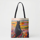 Tote Bag Cute Black Cat Enjoying Nature with Bicycle (Devant)