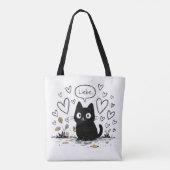Tote Bag Cute Black Cat Love Hearts  (Dos)