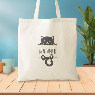 Tote Bag Cute Black Cat Pékin derrière Nom Personnalisé