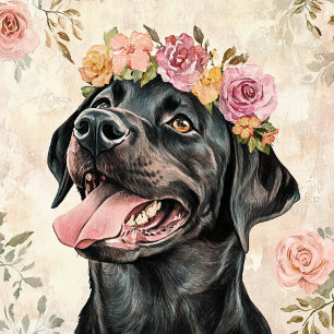 Tote Bag Cute Black Labrador Retriever Dog Floral