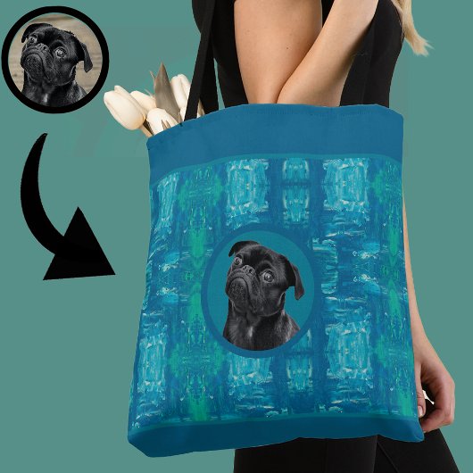 Tote Bag Cute Black Pug Face Charm | Unique Custom Dog Love