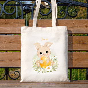 Tote Bag Cute Bleu Lapin de Pâques Personnalisé Unisex
