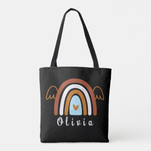 Tote Bag Cute Boho arc-en-ciel avec nom personnalisé