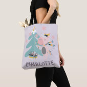Tote Bag Cute Boho Christmas Unicorne avec nom sur Purple (De près)