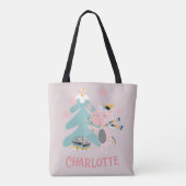 Tote Bag Cute Boho Christmas Unicorne avec nom sur rose (Dos)