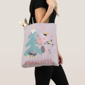 Tote Bag Cute Boho Christmas Unicorne avec nom sur rose (De près)