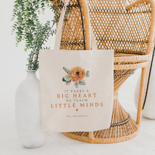 Tote Bag Cute Boho Terracotta Floral Grand Coeur Enseignant
