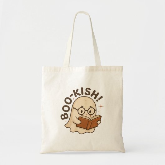 Tote Bag Cute Book Reading Ghost Funny Bookworm Halloween (Devant)