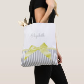 Tote Bag Cute Bow Jaune avec Gris Fille et Nom (De près)